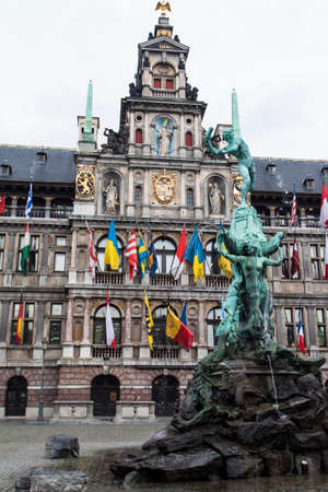 Gothic town hall with bell tower in Belgium city Ghentの写真素材