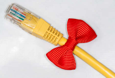 Ethernet plug with ribbon isolated on whiteの写真素材