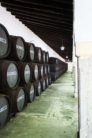 Domecq Antique Wine Cellar with Rusty Wooden Barrelsのeditorial素材