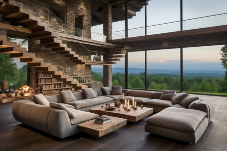 Design spacious areas, clean lines, functional furniture, use of wood and textiles.の素材