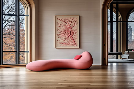 Design a minimal decor and furniture concept with neutral colors, focusing on space and light.の素材