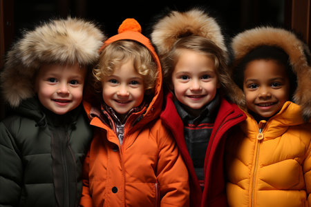 A portrait of happy children of different nationalities united by friendship.の素材