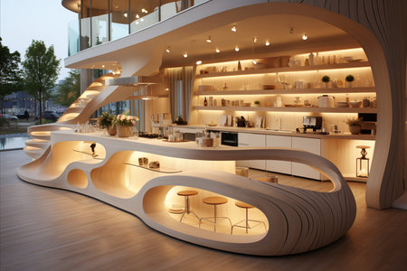 Sleek and Innovative Futuristic Kitchen Design for a Cutting-Edge, High-Tech Smart Homeの素材