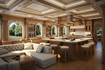 Design a house with feminine and romantic interiors featuring soft colors, floral patterns, and wooden furniture.の素材