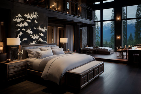 Design spacious areas, clean lines, functional furniture, use of wood and textiles.の素材