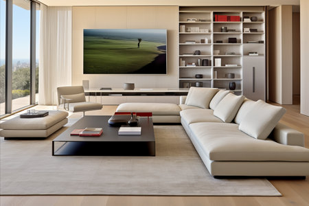 Design a minimal decor and furniture concept with neutral colors, focusing on space and light.の素材