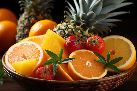 A background of many tropical fruitsの素材