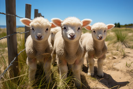 Cute little lambs on the dunes in the Netherlands.の素材