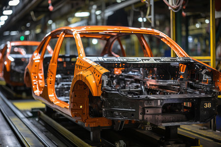 Production line of the car factory - body painting on a car bodyの素材