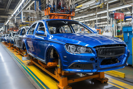 Car assembly line. Car factory. Automotive industry. Car manufacturing.の素材