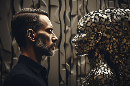 Human intelligence vs artificial intelligence.Machine vs human: difference between a robot and a manの素材
