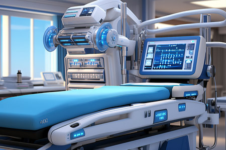 Hospital bed with medical devices. 3D rendered Illustration.の素材