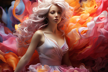 Fashion portrait of beautiful woman with pink hair. Perfect makeup. Beauty, fashion.の素材