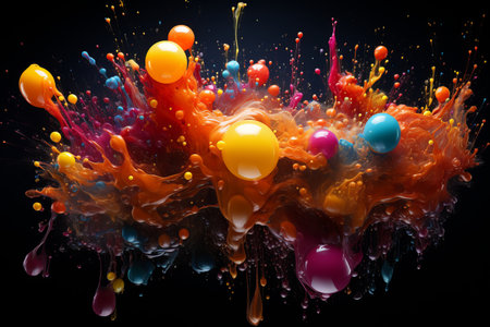 abstract background of neon metal and splashes of multicolored paintsの素材