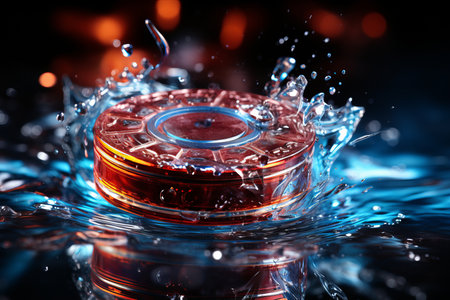 Water splash on glass with water drops on black background. 3d renderingの素材