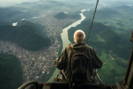 pensioner&amp;#039;s parachute jump close-up,bottom view,parachute in the backgroundの素材