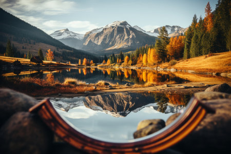 Reflection of mountains and lake in the mirror. Autumn landscape.の素材