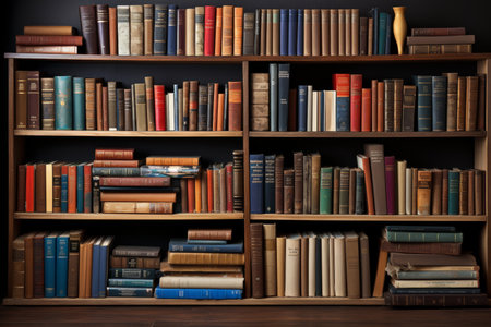 background of books on the shelves in the libraryの素材