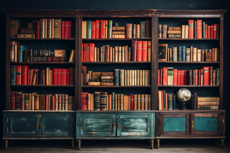 background of books on the shelves in the libraryの素材