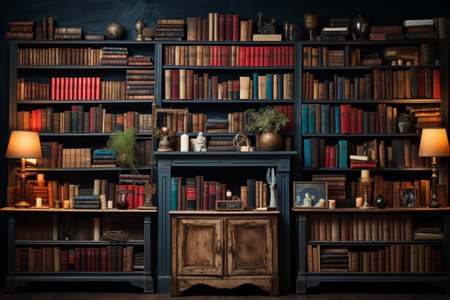 background of books on the shelves in the libraryの素材
