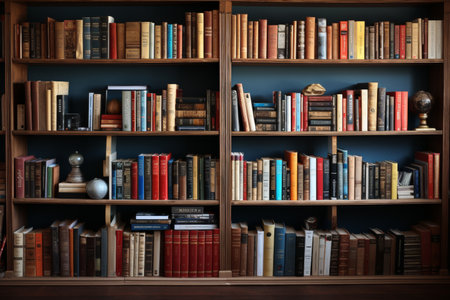 background of books on the shelves in the libraryの素材