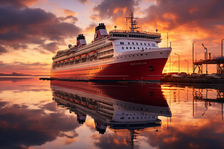 An icebreaker ship sails through the ice in Antarcticaの素材