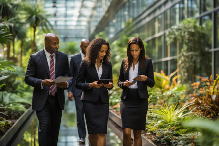 Group of multicultural business people reading documents while having a meeting in the officeの素材