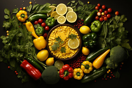 The human body is made of fresh vegetables fruits nuts and other healthy foodsの素材