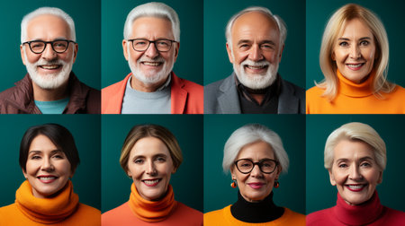 A lot of happy people, Portraits of group headshots in collage mosaic collection. Many smiling multicultural faces looking at cameraの素材