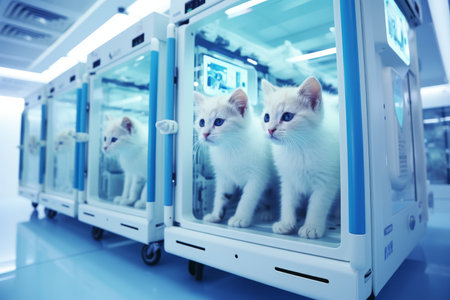 Veterinarian providing medical care to animals in a veterinary clinic with selective focusの素材