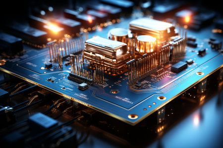 Close-up of electronic circuit board. 3D Rendering.の素材