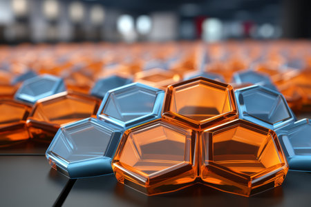 Abstract background hexagon pattern with glowing lightsの素材