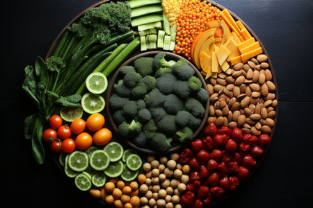 The human body is made of fresh vegetables fruits nuts and other healthy foodsの素材