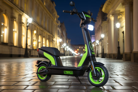 electric scooter rental in a modern technological cityの素材