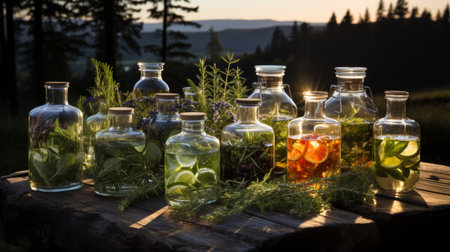 Herbal and floral tincture bottle for natural remedies, aromatherapy, and holistic wellness.の素材
