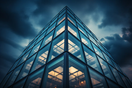 Towering skyscraper in urban landscape city business architecture exterior reaching skywardの素材