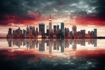 Futuristic urban architecture cityscape with neon lights hi tech technology concept for bannerの素材