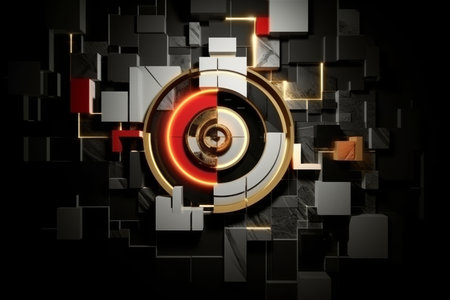 geometric hi-tech 3d background with red, gold and white elementsの素材