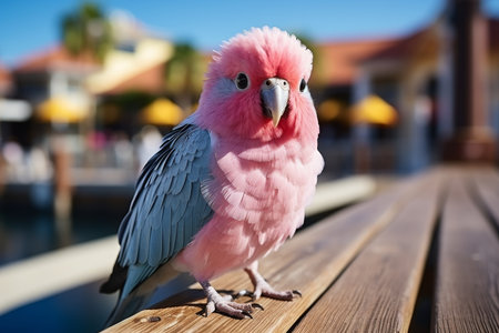 Exotic vibrant bird perched on palm tree with copy space   tropical wildlife backgroundの素材