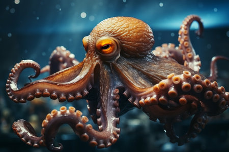 Close up of a Octopus swimming in the clear Ocean. Natural Background with beautiful Lightingの素材