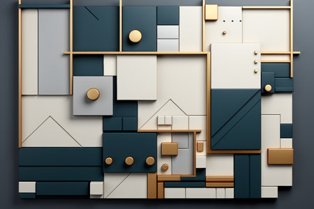 Futuristic geometric high tech 3d background with a color palette of blue, gold, and white tonesの素材