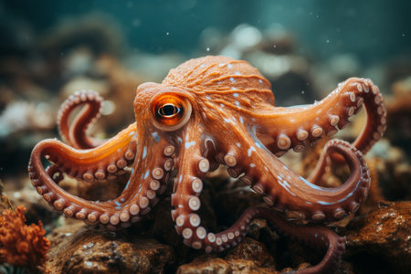 Close up of a Octopus swimming in the clear Ocean. Natural Background with beautiful Lightingの素材