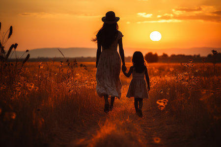 Boy with disability in wheelchair, supported by mom at sunset, child with disabilities assistanceの素材