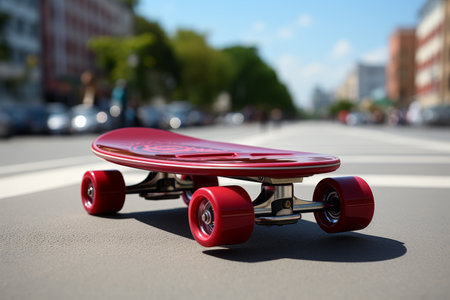 A high quality image featuring a skateboard concept with a background that has selective focus and ample copy spaceの素材
