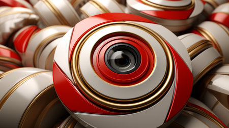 Dynamic 3d geometric background with gold, white, and red rotating circles futuristic tech designの素材