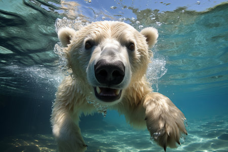 Polar bear underwater attack. Polar bear attacking underwater full paw blow detailsの素材