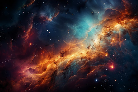 A view from space to a spiral galaxy and stars. Universe filled with stars, nebula and galaxyの素材