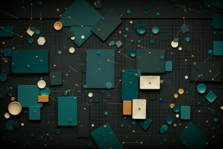 geometric hi-tech 3d background with black,gold and turquoise elementsの素材