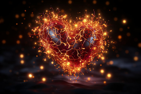 AI-generated illustration of the human cardiovascular system, showing the heart with arteriesの素材