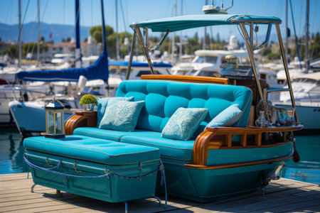 a luxurious contemporary living space for a yacht or sea view terrace apartment.Capture the essence of high end interior design and the allure of a luxury cruise experienceの素材